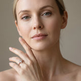 Rose gold Marquise Cut Diamond Three-Stone Ring with Round Side Stones and Pavé Band_13