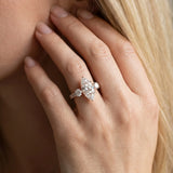 Rose gold Marquise Cut Diamond Three-Stone Ring with Round Side Stones and Pavé Band_14