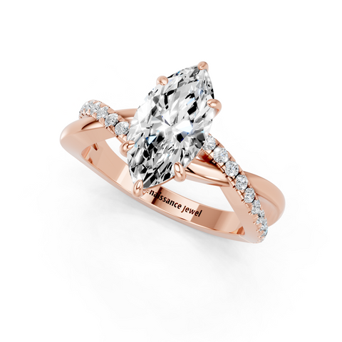Rose gold Marquise Cut Diamond Twist Band Solitaire with Prong Setting_16