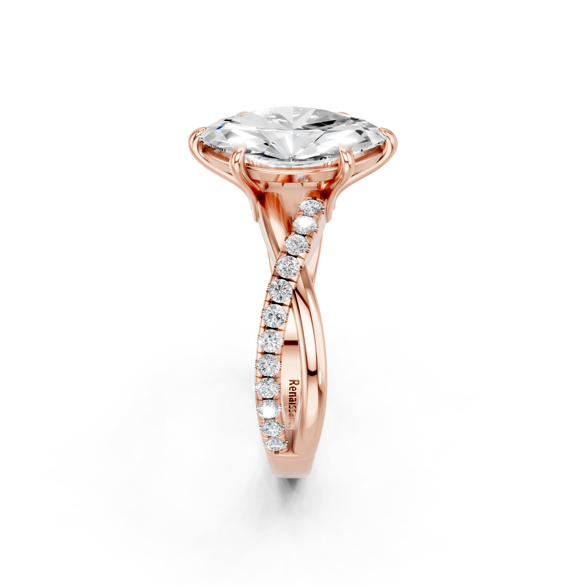 Rose gold Marquise Cut Diamond Twist Band Solitaire with Prong Setting_17