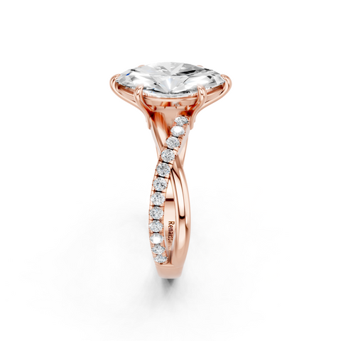 Rose gold Marquise Cut Diamond Twist Band Solitaire with Prong Setting_17