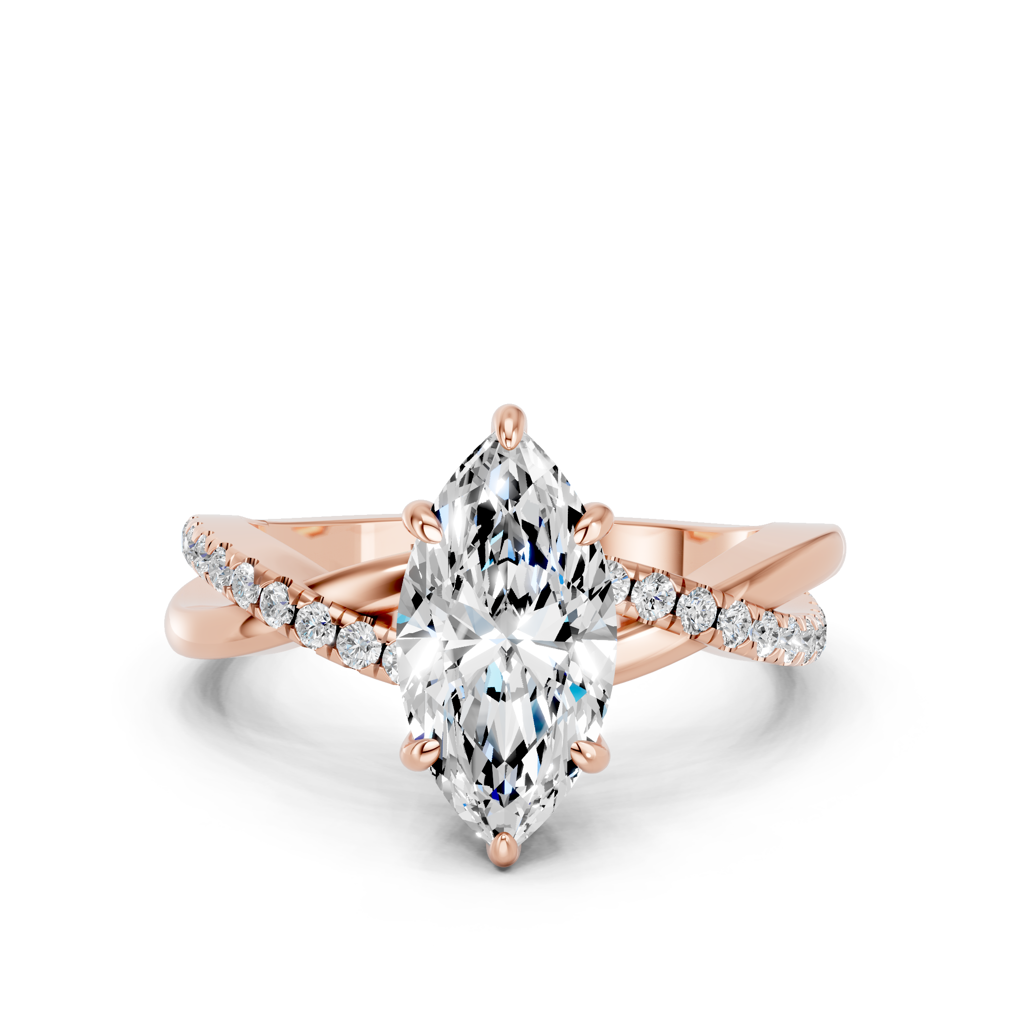 Rose gold Marquise Cut Diamond Twist Band Solitaire with Prong Setting_24