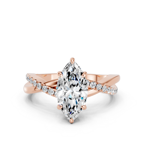 Rose gold Marquise Cut Diamond Twist Band Solitaire with Prong Setting_24