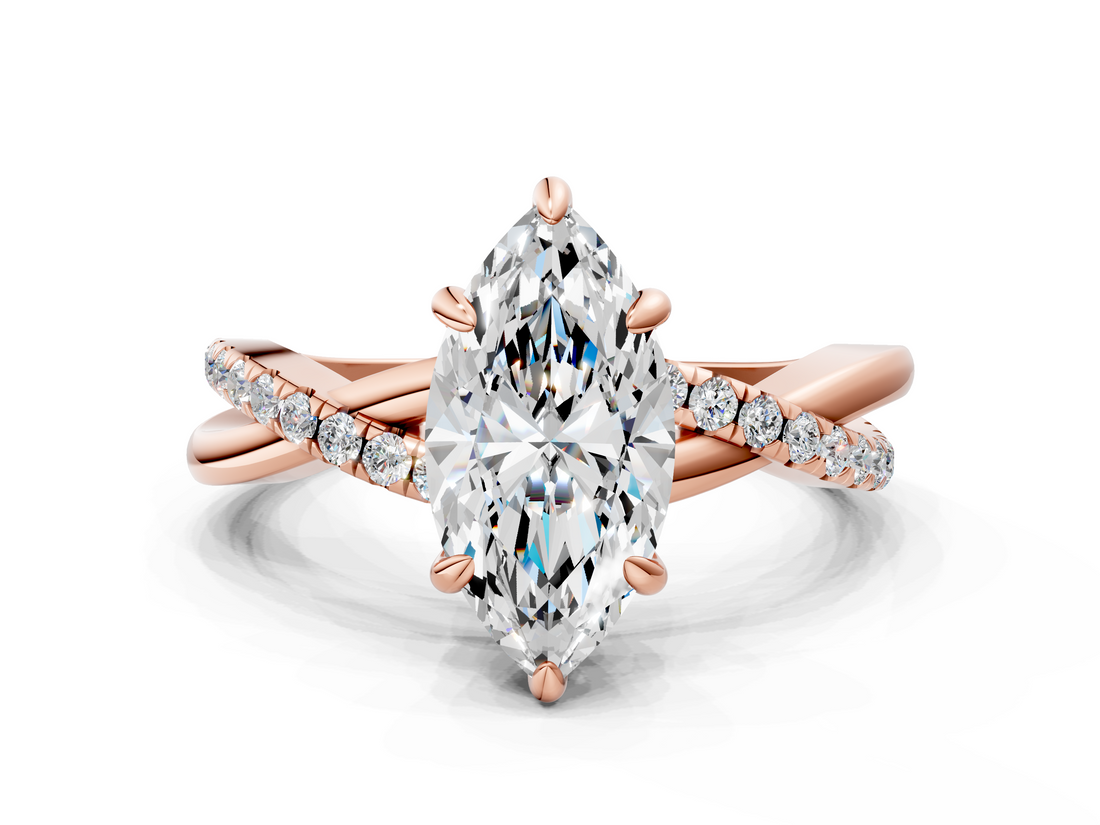 Rose gold Marquise Cut Diamond Twist Band Solitaire with Prong Setting_73