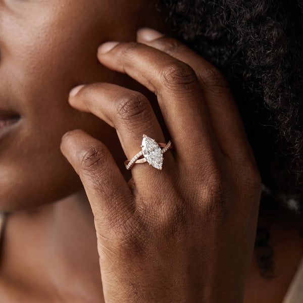 Rose gold Marquise Cut Diamond Twisted Band Engagement Ring with Prong Setting