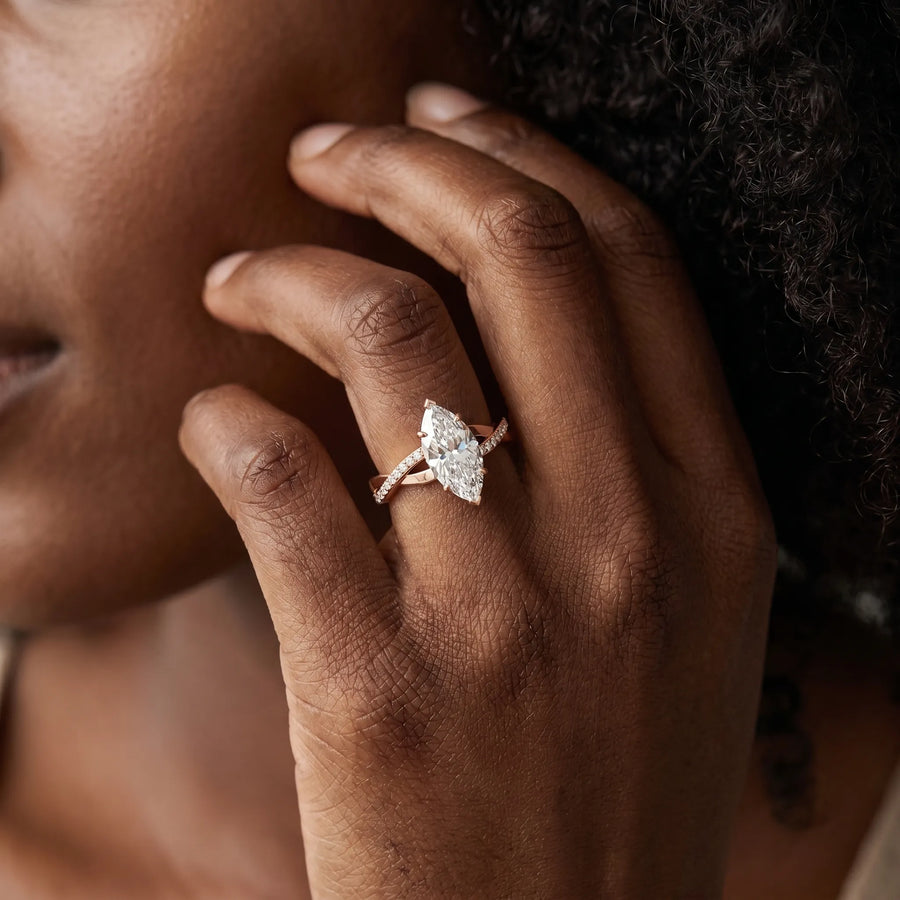 Rose gold Marquise Cut Diamond Twisted Band Engagement Ring with Prong Setting