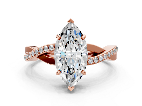 Rose gold Marquise Cut Diamond Twisted Band Engagement Ring with Prong Setting