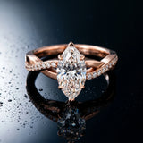 Rose gold Marquise Cut Diamond Twisted Band Engagement Ring with Prong Setting_15