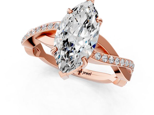 Rose gold Marquise Cut Diamond Twisted Band Engagement Ring with Prong Setting