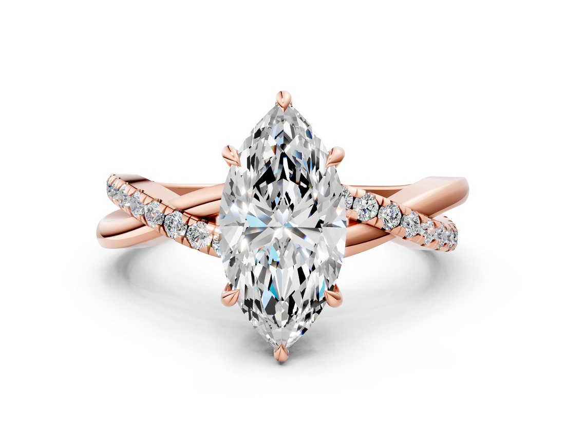 Rose gold Marquise Cut Diamond Twisted Band with Pavé Setting and Four-Prong Setting_33