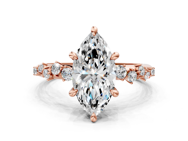 Rose Gold Marquise Solitaire Engagement Ring Setting with Graduated Scattered Accents