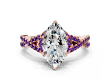 Rose gold Marquise Cut Diamond with Amethyst side stone Halo Twist Band Solitaire Prong Setting Ring_12