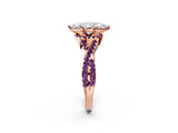 Rose gold Marquise Cut Diamond with Amethyst side stone Halo Twist Band Solitaire Prong Setting Ring_14