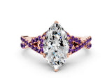 Rose gold Marquise Cut Diamond with Amethyst side stone Halo Twist Band Solitaire Prong Setting Ring_24