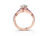 Rose gold Marquise Cut Diamond with Amethyst side stone Halo Twist Band Solitaire Prong Setting Ring_27