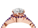 Rose gold Marquise Cut Diamond with Amethyst side stone Halo Twist Band Solitaire Prong Setting Ring_28
