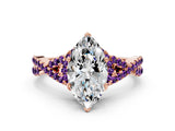 Rose gold Marquise Cut Diamond with Amethyst side stone Halo Twist Band Solitaire Prong Setting Ring_30