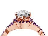 Rose gold Marquise Cut Diamond with Amethyst side stone Halo Twist Band Solitaire Prong Setting Ring_34