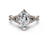 Rose gold Marquise Cut Diamond with Aquamarine side stone Halo Twist Band Solitaire Prong Setting Ring_12