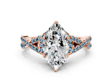 Rose gold Marquise Cut Diamond with Aquamarine side stone Halo Twist Band Solitaire Prong Setting Ring_24