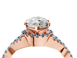Rose gold Marquise Cut Diamond with Aquamarine side stone Halo Twist Band Solitaire Prong Setting Ring_28