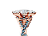 Rose gold Marquise Cut Diamond with Aquamarine side stone Halo Twist Band Solitaire Prong Setting Ring_29