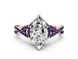 Rose gold Marquise Cut Diamond with Blue Sapphire side stone Halo Twist Band Solitaire Prong Setting Ring_12