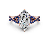 Rose gold Marquise Cut Diamond with Blue Sapphire side stone Halo Twist Band Solitaire Prong Setting Ring_48