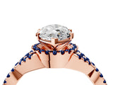 Rose gold Marquise Cut Diamond with Blue Sapphire side stone Halo Twist Band Solitaire Prong Setting Ring_52