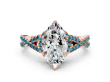 Rose gold Marquise Cut Diamond with Blue Topaz side stone Halo Twist Band Solitaire Prong Setting Ring_12