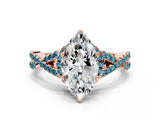 Rose gold Marquise Cut Diamond with Blue Topaz side stone Halo Twist Band Solitaire Prong Setting Ring_42