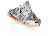 Rose gold Marquise Cut Diamond with Blue Topaz side stone Halo Twist Band Solitaire Prong Setting Ring_43