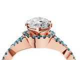 Rose gold Marquise Cut Diamond with Blue Topaz side stone Halo Twist Band Solitaire Prong Setting Ring_46