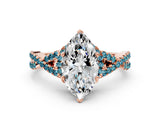 Rose gold Marquise Cut Diamond with Blue Topaz side stone Halo Twist Band Solitaire Prong Setting Ring_48