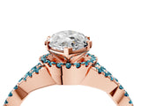 Rose gold Marquise Cut Diamond with Blue Topaz side stone Halo Twist Band Solitaire Prong Setting Ring_52