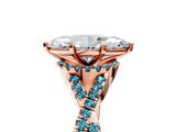 Rose gold Marquise Cut Diamond with Blue Topaz side stone Halo Twist Band Solitaire Prong Setting Ring_53
