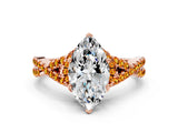 Rose gold Marquise Cut Diamond with Citrine side stone Halo Twist Band Solitaire Prong Setting Ring_12