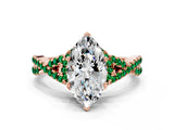 Rose gold Marquise Cut Diamond with Emerald side stone Halo Twist Band Solitaire Prong Setting Ring_42