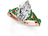 Rose gold Marquise Cut Diamond with Emerald side stone Halo Twist Band Solitaire Prong Setting Ring_43