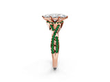 Rose gold Marquise Cut Diamond with Emerald side stone Halo Twist Band Solitaire Prong Setting Ring_44