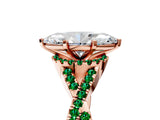Rose gold Marquise Cut Diamond with Emerald side stone Halo Twist Band Solitaire Prong Setting Ring_47