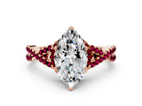 Rose gold Marquise Cut Diamond with Garnet side stone Halo Twist Band Solitaire Prong Setting Ring_24