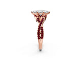 Rose gold Marquise Cut Diamond with Garnet side stone Halo Twist Band Solitaire Prong Setting Ring_26