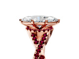 Rose gold Marquise Cut Diamond with Garnet side stone Halo Twist Band Solitaire Prong Setting Ring_29