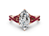 Rose gold Marquise Cut Diamond with Garnet side stone Halo Twist Band Solitaire Prong Setting Ring_30