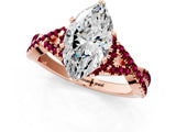 Rose gold Marquise Cut Diamond with Garnet side stone Halo Twist Band Solitaire Prong Setting Ring_31