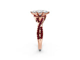 Rose gold Marquise Cut Diamond with Garnet side stone Halo Twist Band Solitaire Prong Setting Ring_32