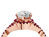 Rose gold Marquise Cut Diamond with Garnet side stone Halo Twist Band Solitaire Prong Setting Ring_34