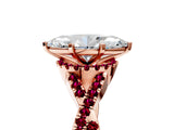 Rose gold Marquise Cut Diamond with Garnet side stone Halo Twist Band Solitaire Prong Setting Ring_35