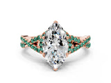 Rose gold Marquise Cut Diamond with Green Sapphire side stone Halo Twist Band Solitaire Prong Setting Ring_12